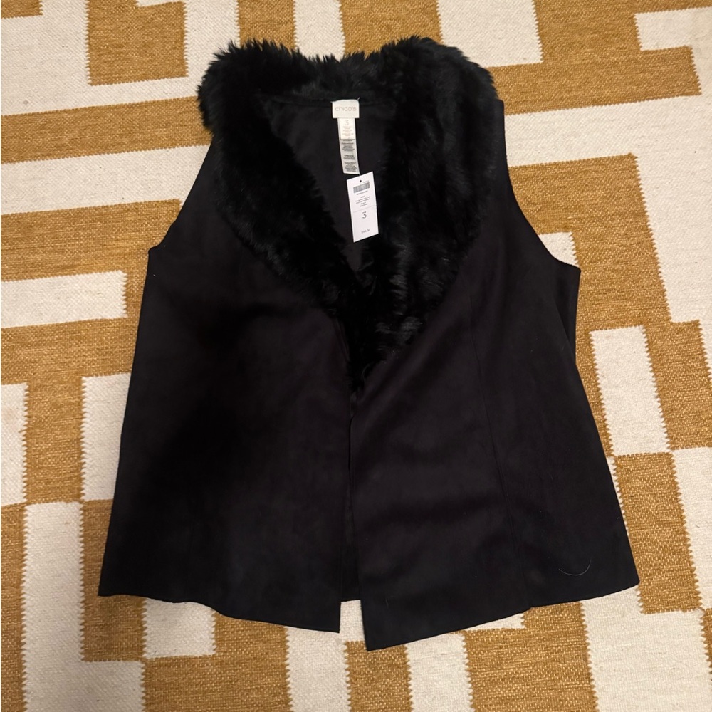 Chico's Elegant Black Faux Fur Vest